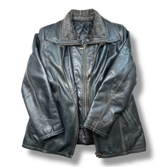 Vintage woman leather jacket with detachable lining XL - Picture 3 of 17